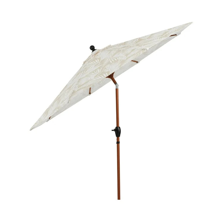Better Homes & Gardens Premium 9' Tan Palm Print Market Patio Umbrella, Crank Lift, 3-Angle Tilt | Walmart (US)
