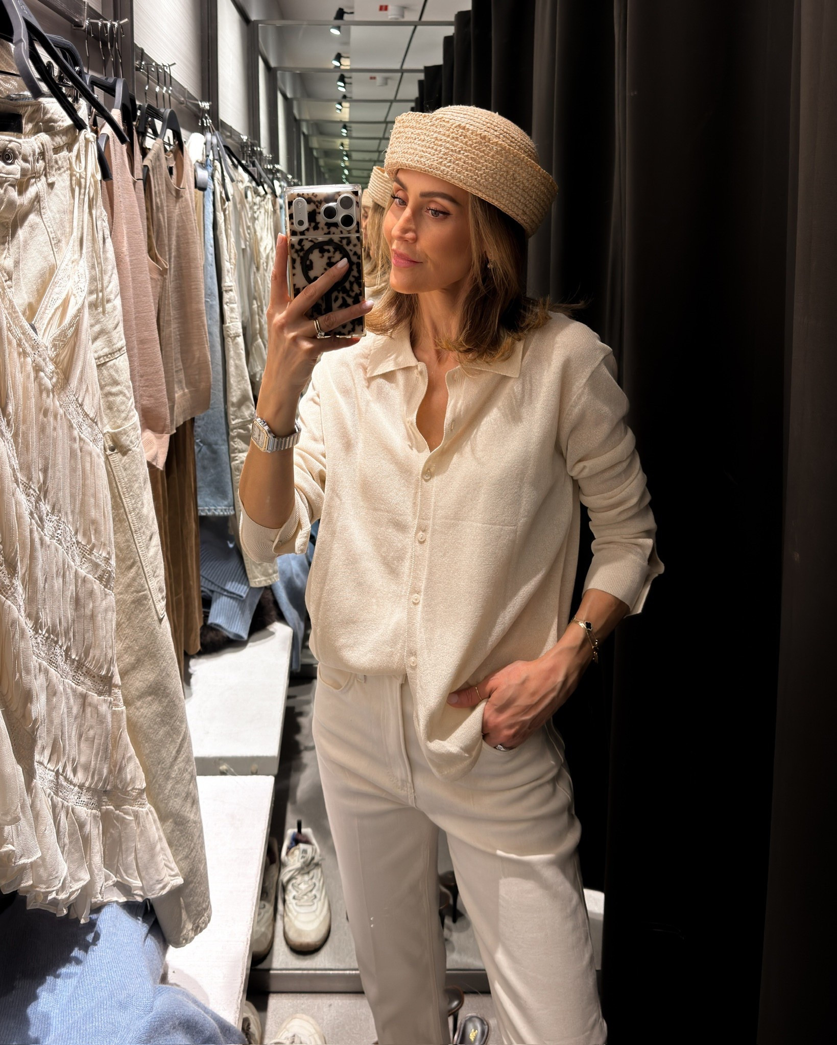 Soft neutrals and this little hat moment 🤍 It adds just enough to make the look feel styled!

#LTKootd #LTKdayinmylife #LTKOver40