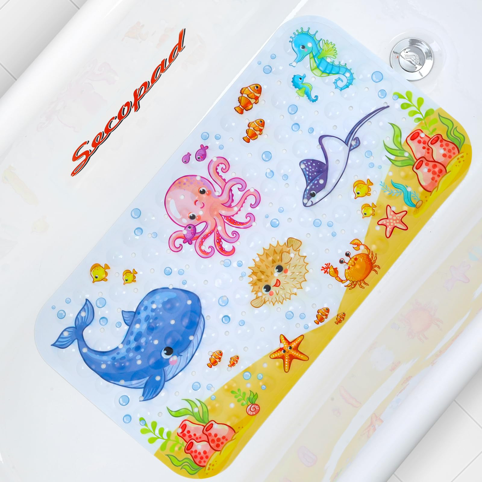 Secopad Bath Mat for Tub Non Slip, Machine Washable Anti-Slip Cartoon Baby Bathtub Shower Mat wit... | Amazon (US)
