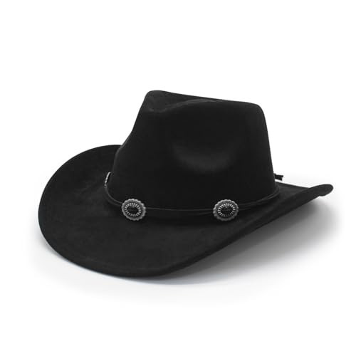 LIDHAY Cowboy Hat for Women and Men Felt Wide Brim Suede Cowboy Cowgirl Hats Felt Cattleman Western Hats X182 Black | Amazon (US)