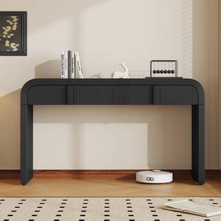 55 in. Black Rectangle MDF Modern Rounded Silhouette and Smooth Surface Console Table with 2-Draw... | The Home Depot