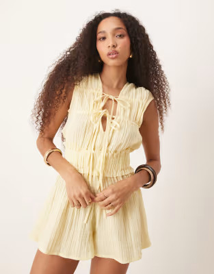 ASOS DESIGN double cloth gathered bust playsuit in buttermilk | ASOS | ASOS (Global)