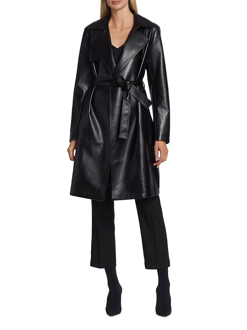Vegan Leather Belted Coat | Saks Fifth Avenue