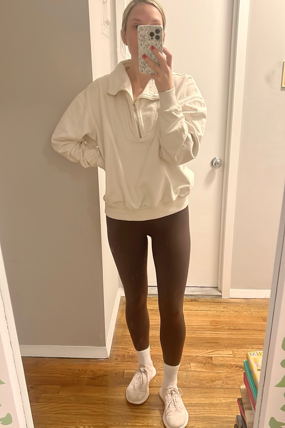 Athleisurewear. Brown high rise leggings. 
*sneakers and sweatshirt is old - linked similar
.
.
.
… 

#LTKStyleTip #LTKFitness #LTKFindsUnder100