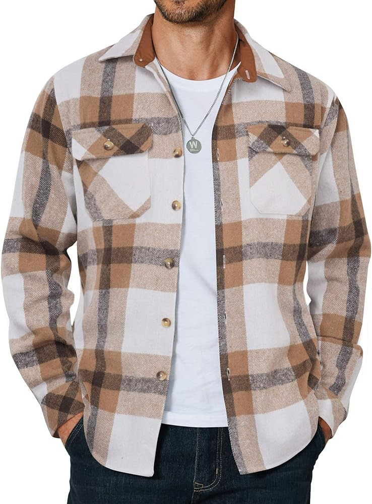 COOFANDY Men's Long Sleeve Flannel Shirts Jacket Fashion Plaid Jackets Casual Button Down Shirt w... | Amazon (US)
