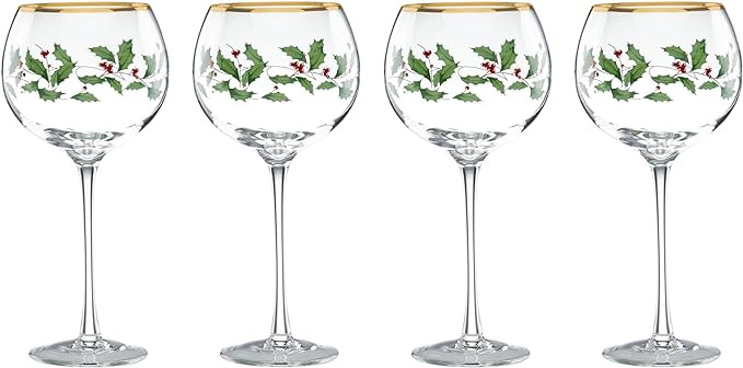Lenox 856101 Holiday 4-Piece Wine Glass Set, Red & Green, 2.35 LB | Amazon (US)