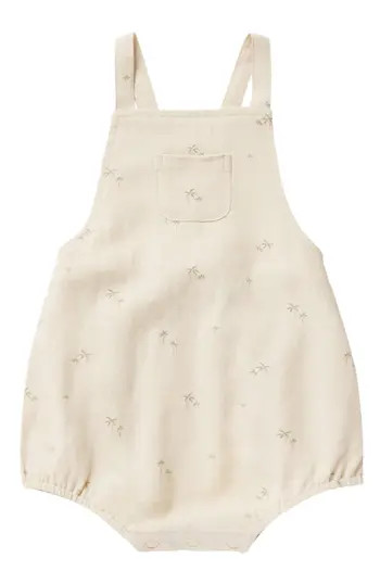 Rylee + Cru Palm Print Linen Blend Crossback Bubble Romper in Natural Palms at Nordstrom Rack, Size 0-3M | Nordstrom Rack