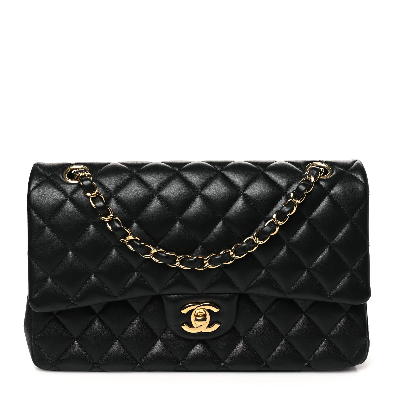 Lambskin Quilted Medium Double Flap Black | FASHIONPHILE (US)