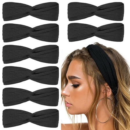 Black Headbands for Women Twist Knotted Boho Stretchy Hair Bands for Girls Criss Cross Turban Plain  | Walmart (US)