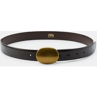 Zara - 100% Leather Plaque Buckle Belt - Brown - 30 (Us 30) - Woman | Zara US