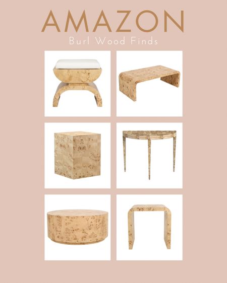 #founditonamazon
Burl wood table, ottoman, demilune

#LTKhome