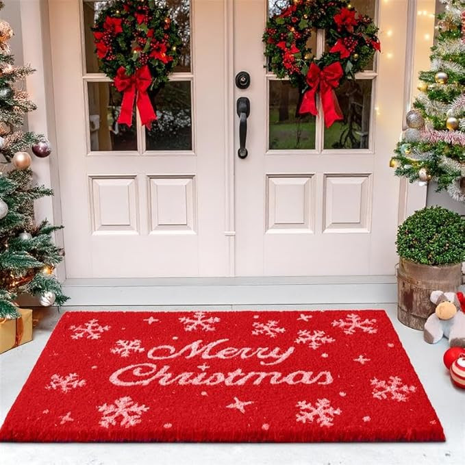 Merry Christmas Door Mat – Coir Front Door Mat for Outdoor Entrance, Holiday Welcome Mat, Durab... | Amazon (US)