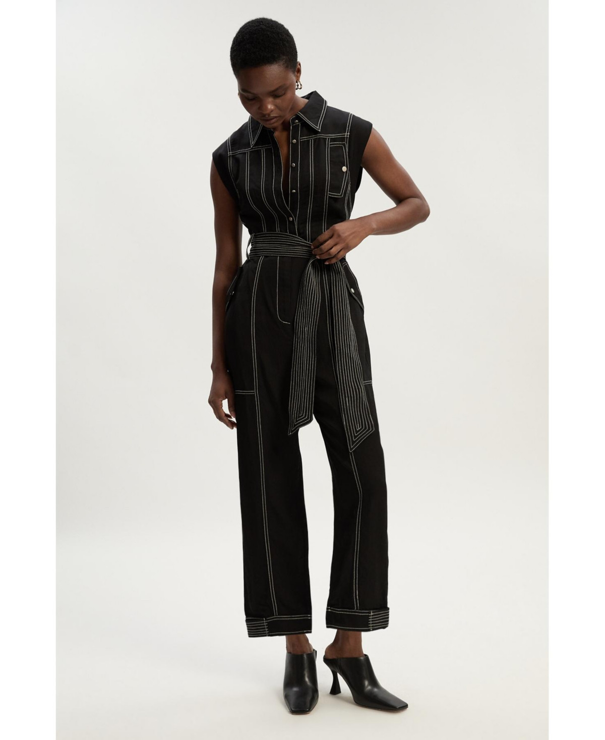Karen Millen Women's Premium Linen Woven Jumpsuit - Black | Macy's