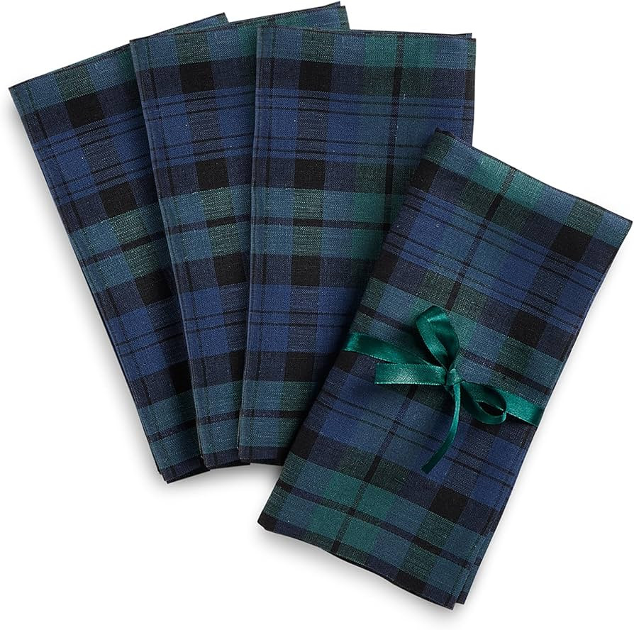 Solino Home Linen Blackwatch Napkins Set of 4-100% Pure Linen Christmas Blue and Green Plaid Dinn... | Amazon (US)