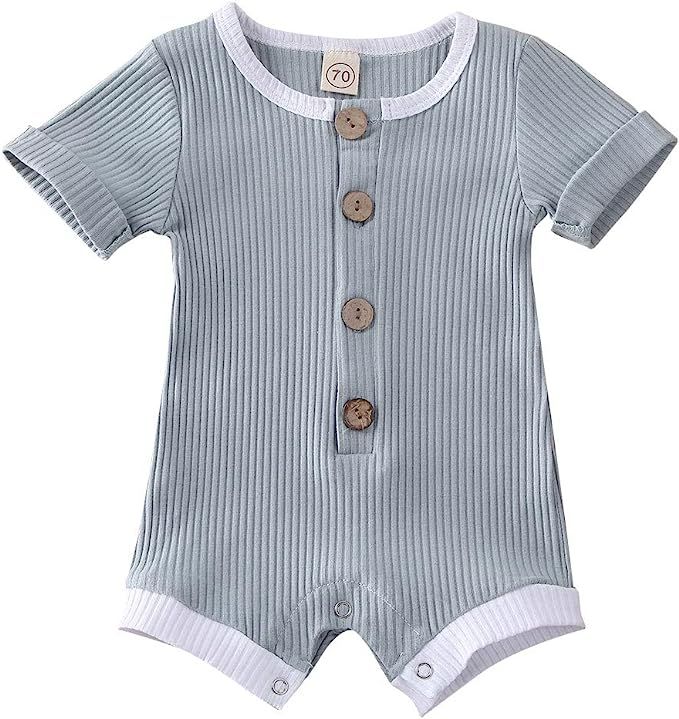 Newborn Infant Baby Boys Romper Jumpsuit Button/Zipper Bodysuit Cotton One Piece Outfits | Amazon (US)