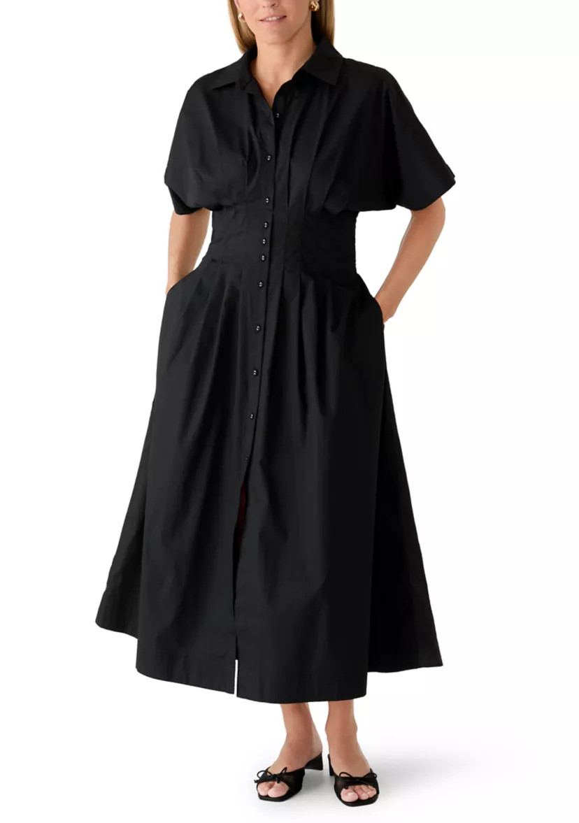 Women's Short Sleeve Button Down Pleat Waist Dress | Belk