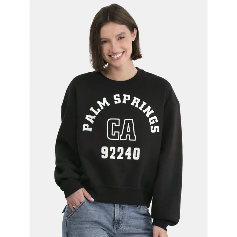 No Boundaries Graphic Crewneck Sweatshirt, Lightweight, Women's and Women’s Plus - Walmart.com | Walmart (US)