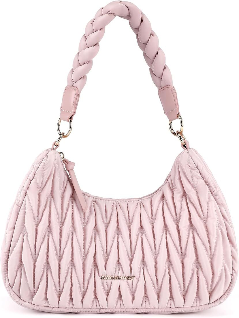 BAGSMART Small Shoulder Bags for Women, Puffy Cute Purses for Women with Woven Top-Handle, Quilte... | Amazon (US)