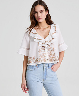 And Now This Women's Embroidered Elbow-Sleeve Flyaway Blouse, Macy's Exclusive - Macy's | Macy's