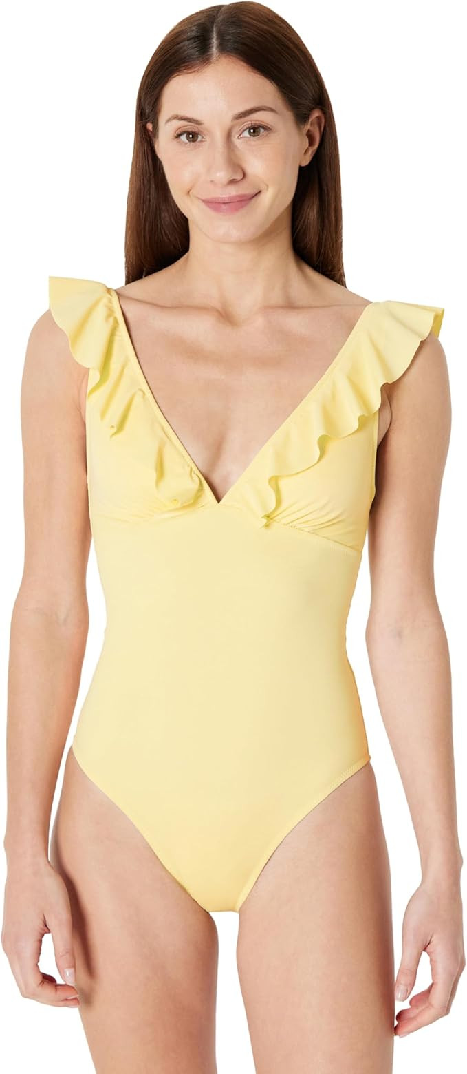 Amazon Essentials Women's Ruffle V-Neck One-Piece Swimsuit | Amazon (US)