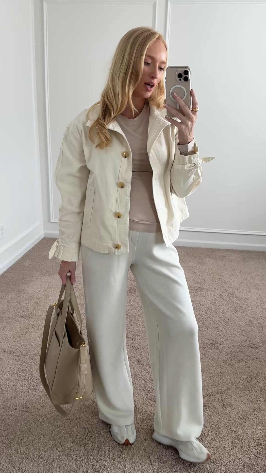 Cute neutral travel day look!! These wide leg athleisure pants were one of my favorite buys. I love when I can find athleisure in a lighter color! Wearing a small in everything. 

Nordstrom anniversary sale // NSALE / Nordstrom sale / travel outfit / travel pants / travel bag / transitional jacket / cream jacket / casual weekend looks 

#LTKBump #LTKTravel #LTKSaleAlert