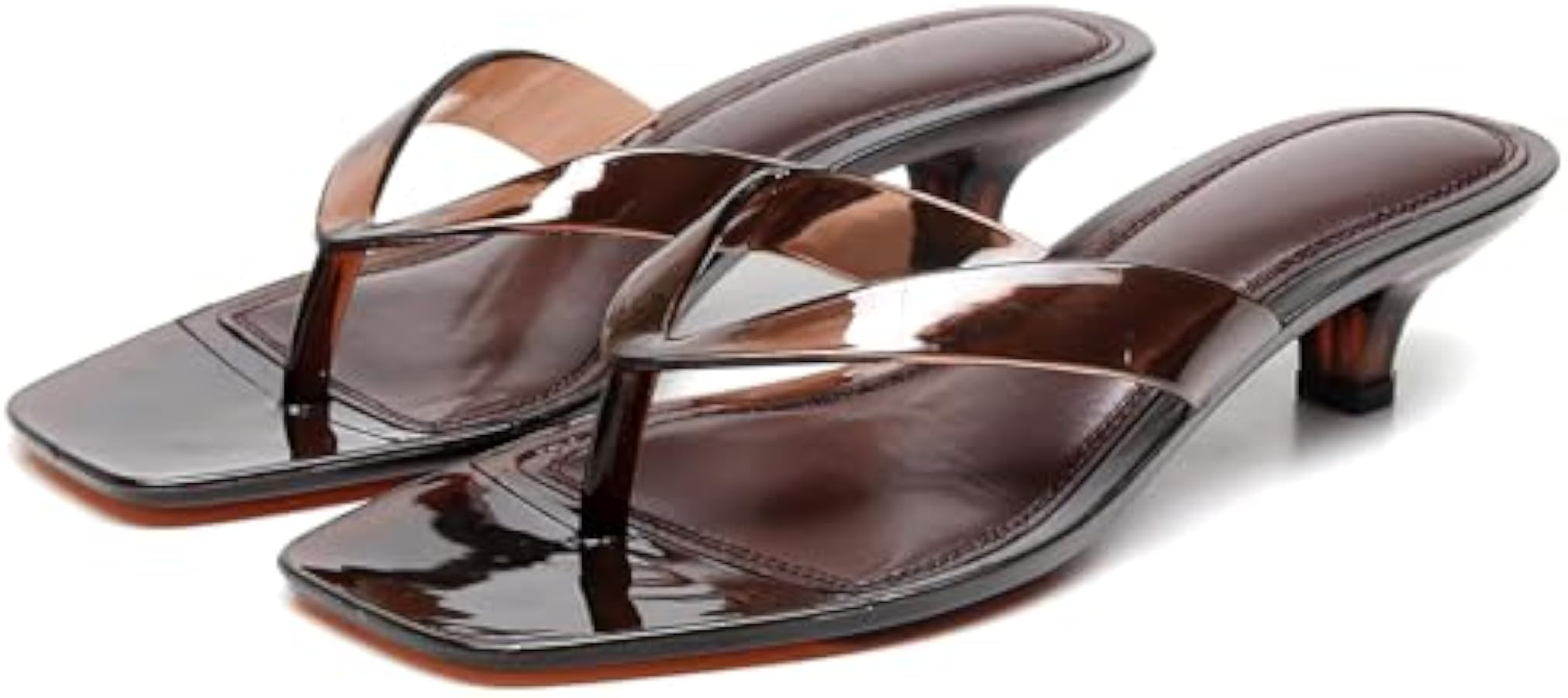 Womens Jelly Clear Low Heeled Thong Sandals Comfort Slip On Square Toe Transparent Kitten Heel Fl... | Amazon (US)