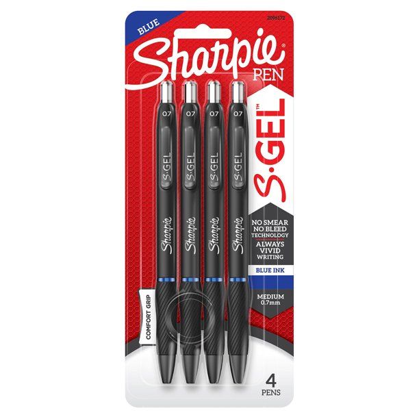 Sharpie S-Gel, Gel Pens, Medium Point (0.7mm), Blue Ink Gel Pen, 4 Count | Walmart (US)