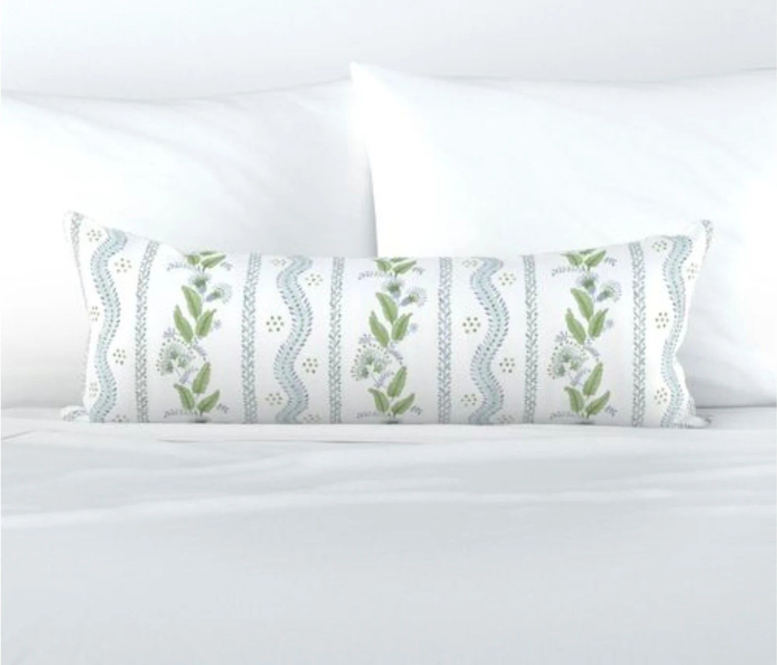 Floral Stripe Pillow Blue Green Flower Block Print Pillow | Etsy | Etsy (US)