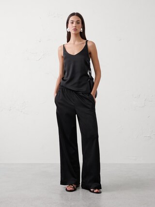 Wide-Leg High-Rise Crinkle Satin Pull-On Pant | Banana Republic Factory