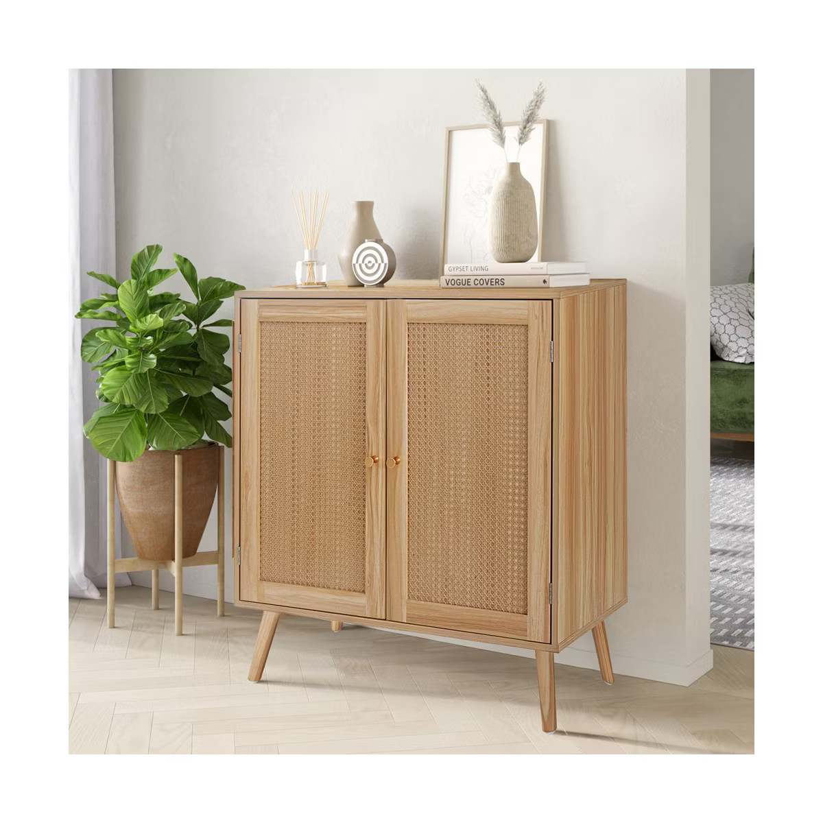 Whizmax Buffet Cabinet with 2 Rattan Decorated Doors & Adjustable Shelves and Solid Wood Feet,Sid... | Target