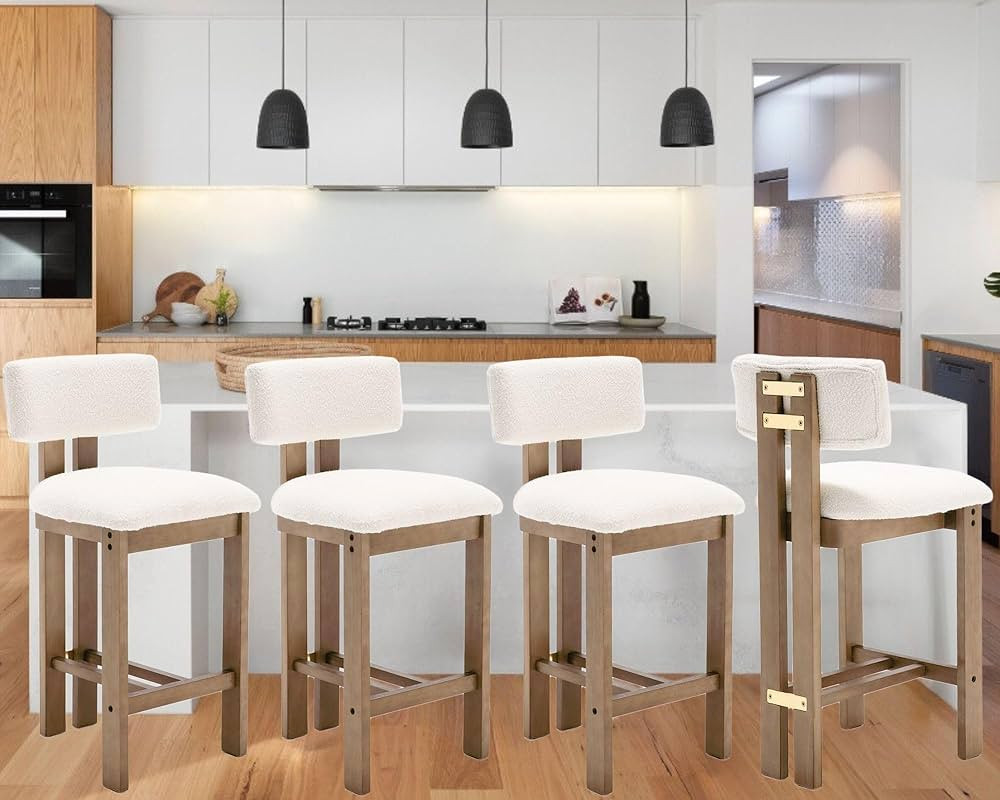 26’’ Tall Farmhouse Kitchen Bar Stools Set of 4 Modern Counter Stools with Backs White Boucle... | Amazon (US)