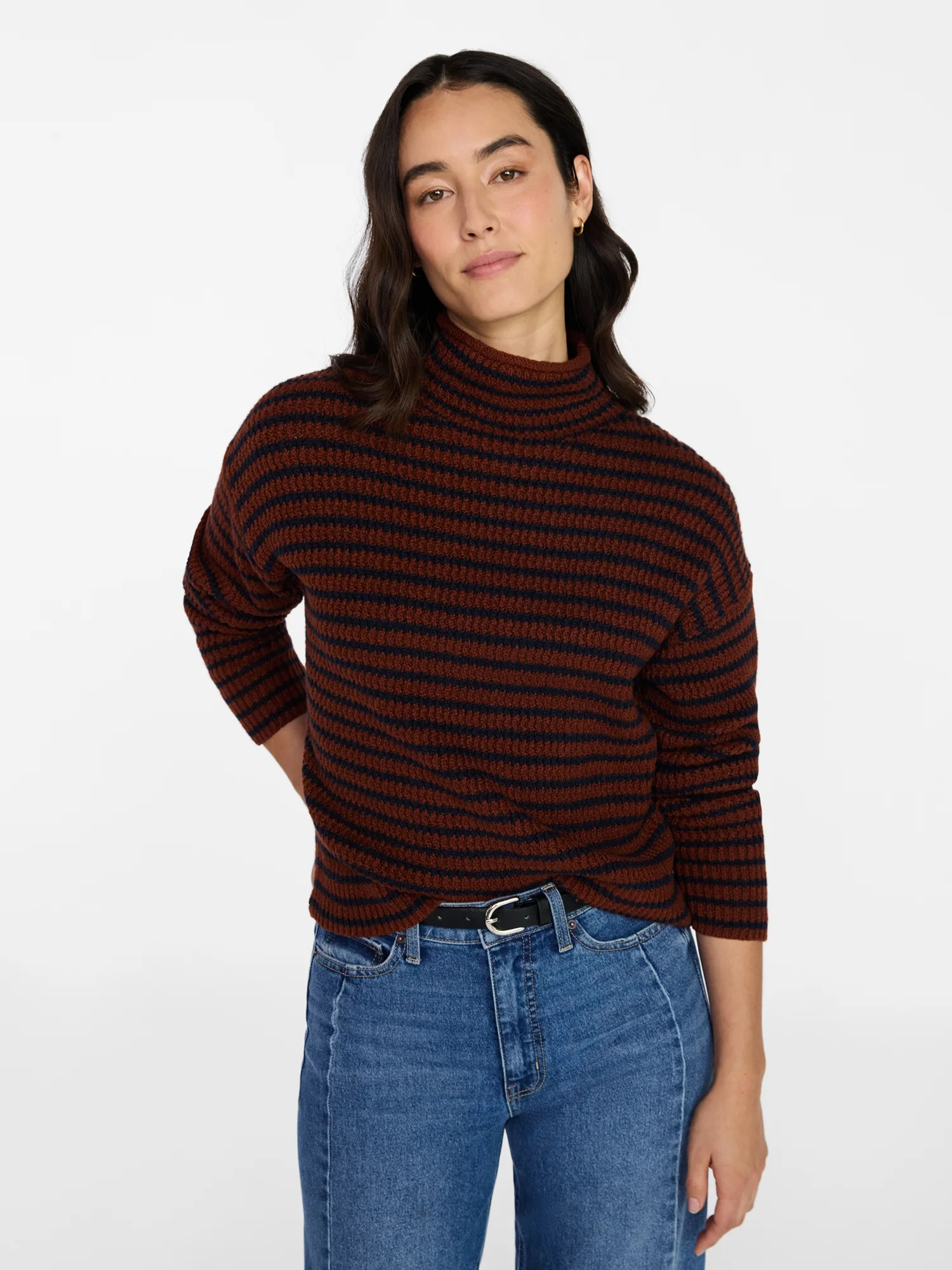 Time and Tru Women's Stripe Funnel Neck Sweater with Long Sleeves, Midweight, Sizes, XS-XXXL | Walmart (US)