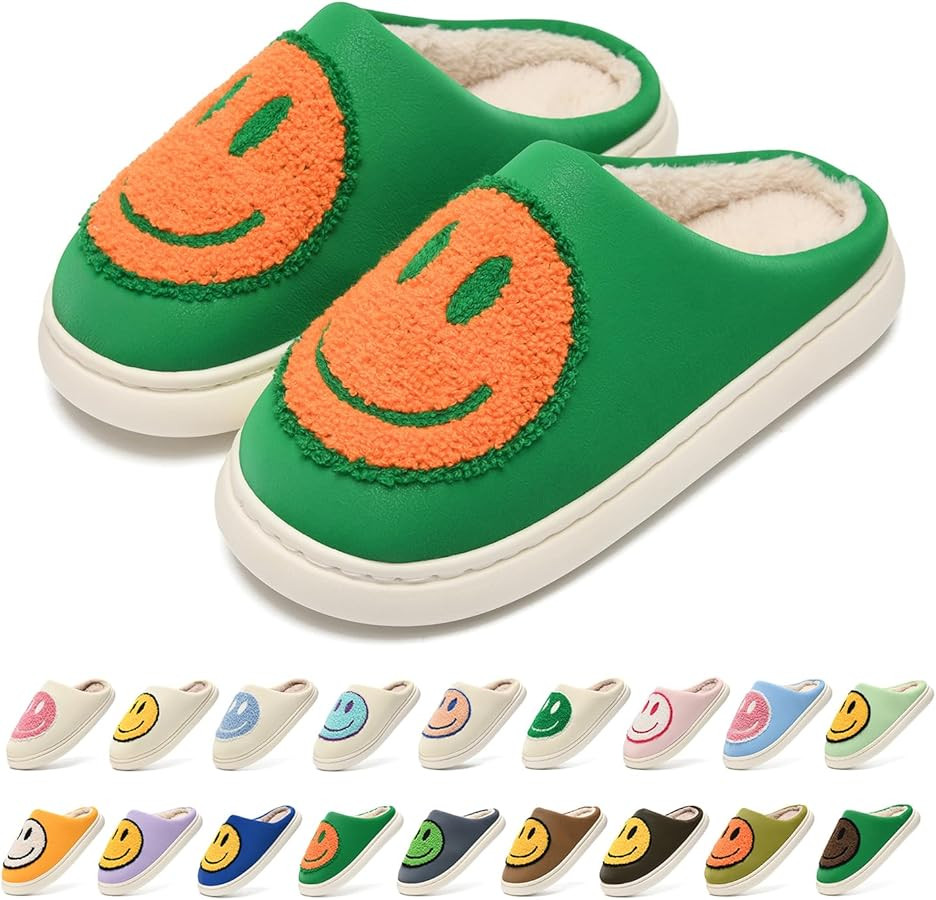 MOLATIN Cute smiling face Slippers for Women and Men，Women's Men's Retro Preppy Happy Face Slip... | Amazon (US)