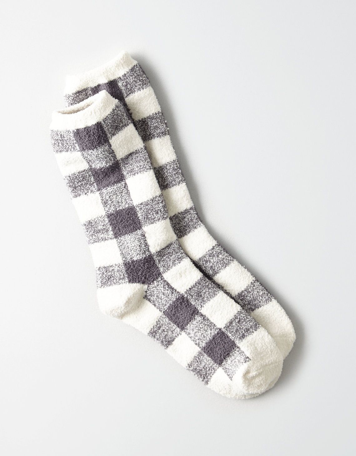 AEO Cozy Plaid Crew Sock, Gray | American Eagle Outfitters (US & CA)