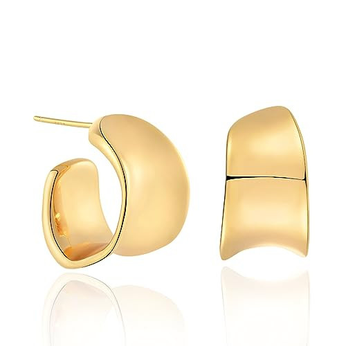 GDCOIN Chunky Earrings for Women 14K Gold Plated Huggie Hoops, Mirror Polishing Irregular Wide Shape Earrings Simple Hypoallergenic Jewelry Gift | Amazon (US)