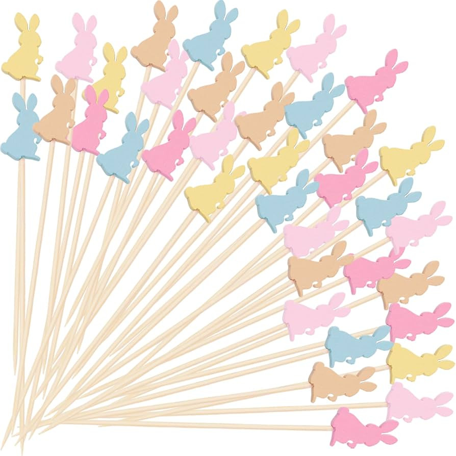 150Pcs Easter Cocktail Picks, Assorted Colors Bunny Bamboo Toothpicks Cocktail Sticks for Appetiz... | Amazon (US)