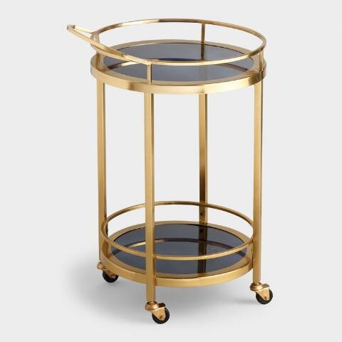 Round Smoke Black Glass and Gold Bar Cart | World Market