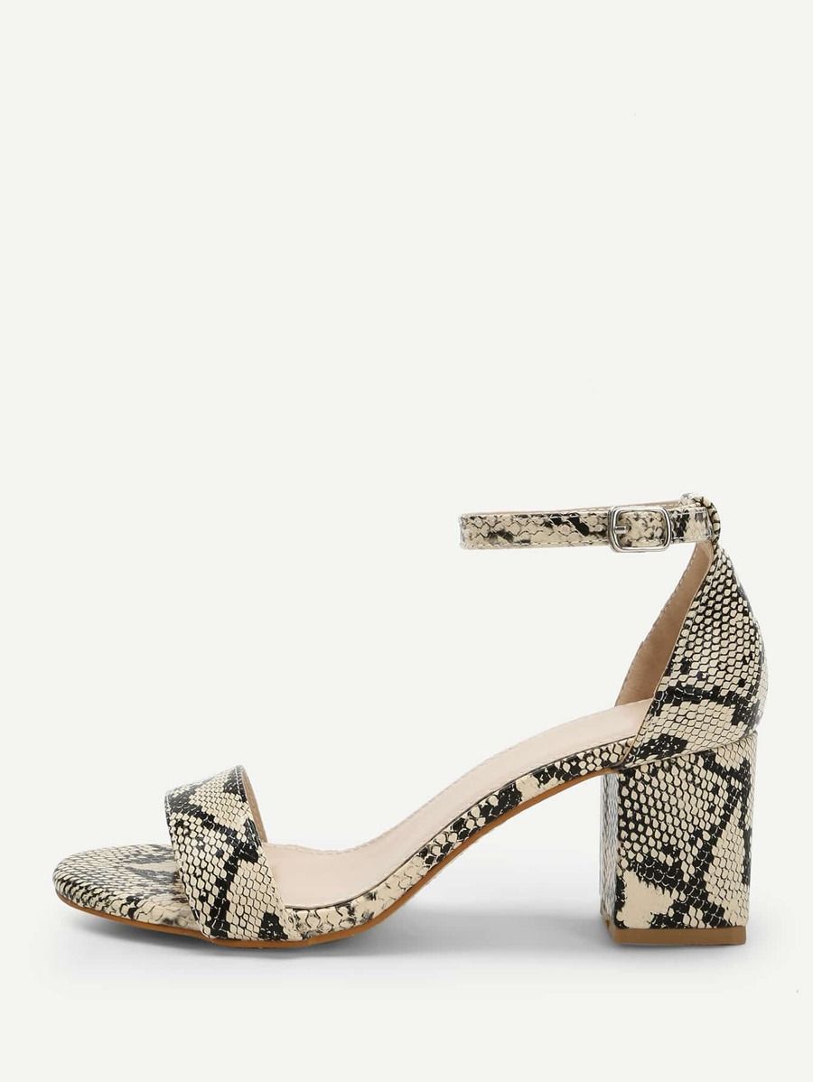 Snakeskin Print Ankle Strap Heeled Sandals | SHEIN