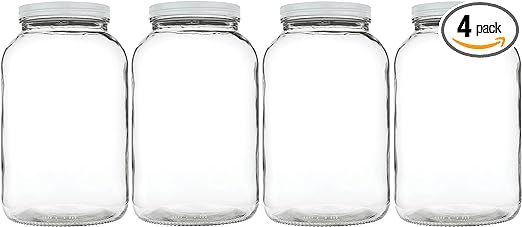kitchentoolz 1 Gallon Glass Large Mason Jar Wide Mouth with Metal Airtight Lids (4 Pack) - Fermen... | Amazon (US)