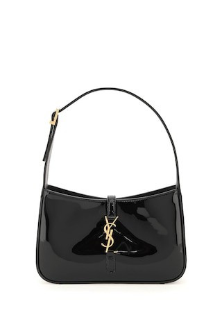 SAINT LAURENT LE 5 A 7 CROCO PATENT LEATHER HOBO BAG OS Black Leather | Residenza725 US