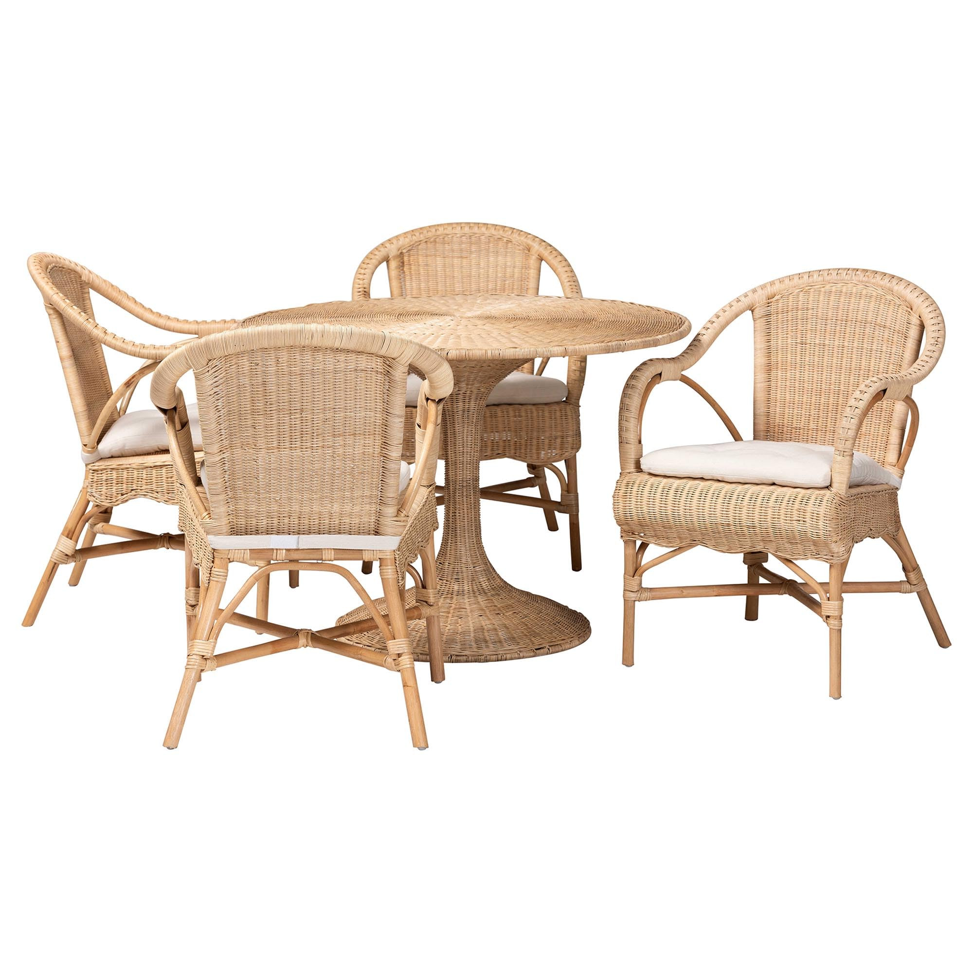 Bali & pari Liam 5-Piece Natural Rattan Dining Set - Handwoven Wicker Dining Furniture with Cushi... | Amazon (US)