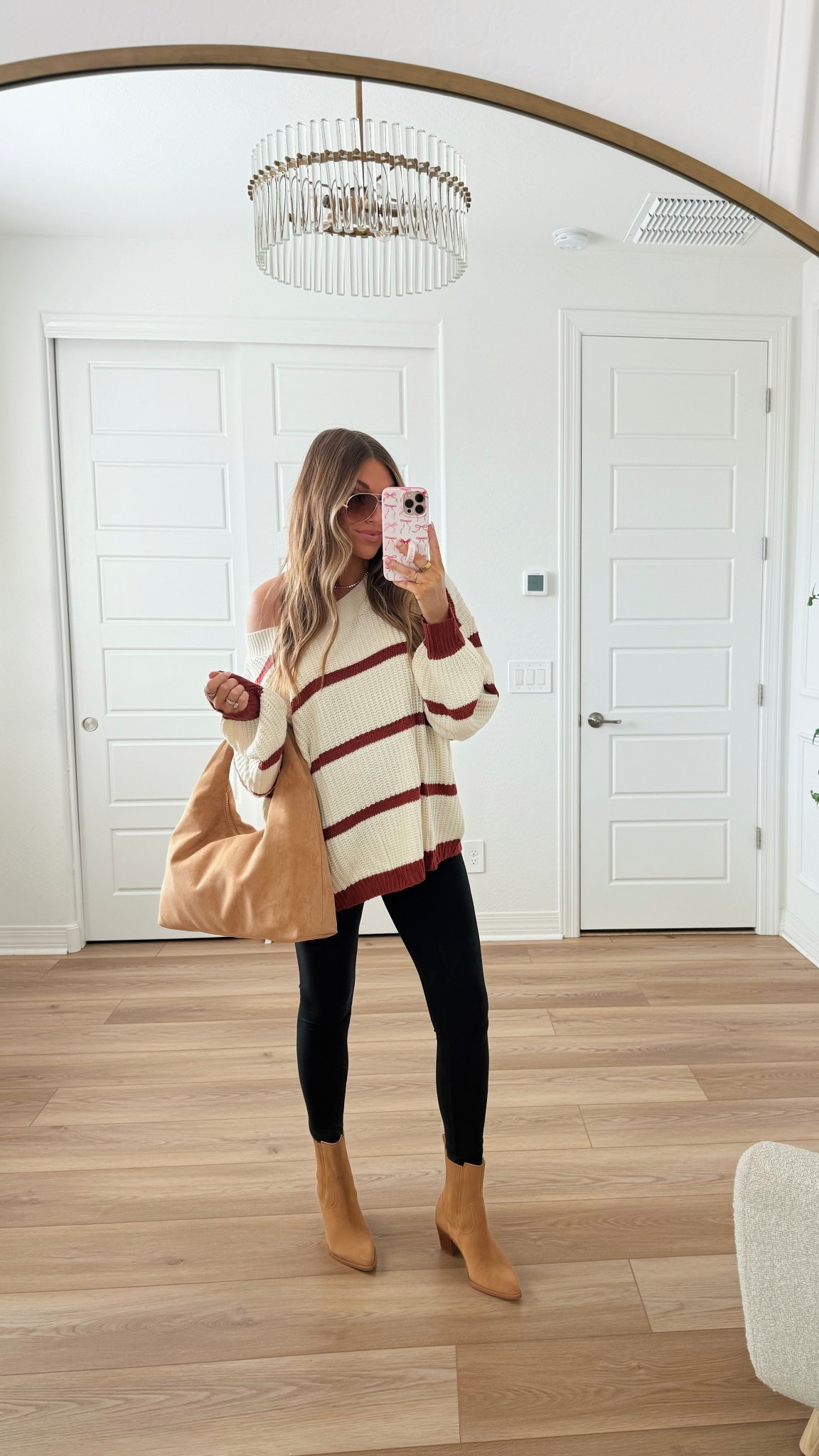 Budget & bump friendly fall outfit! Wearing a large in the sweater and small in the leggings 