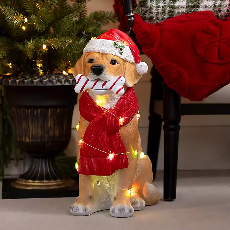 LED Golden Retriever Christmas Statue | Kirklands