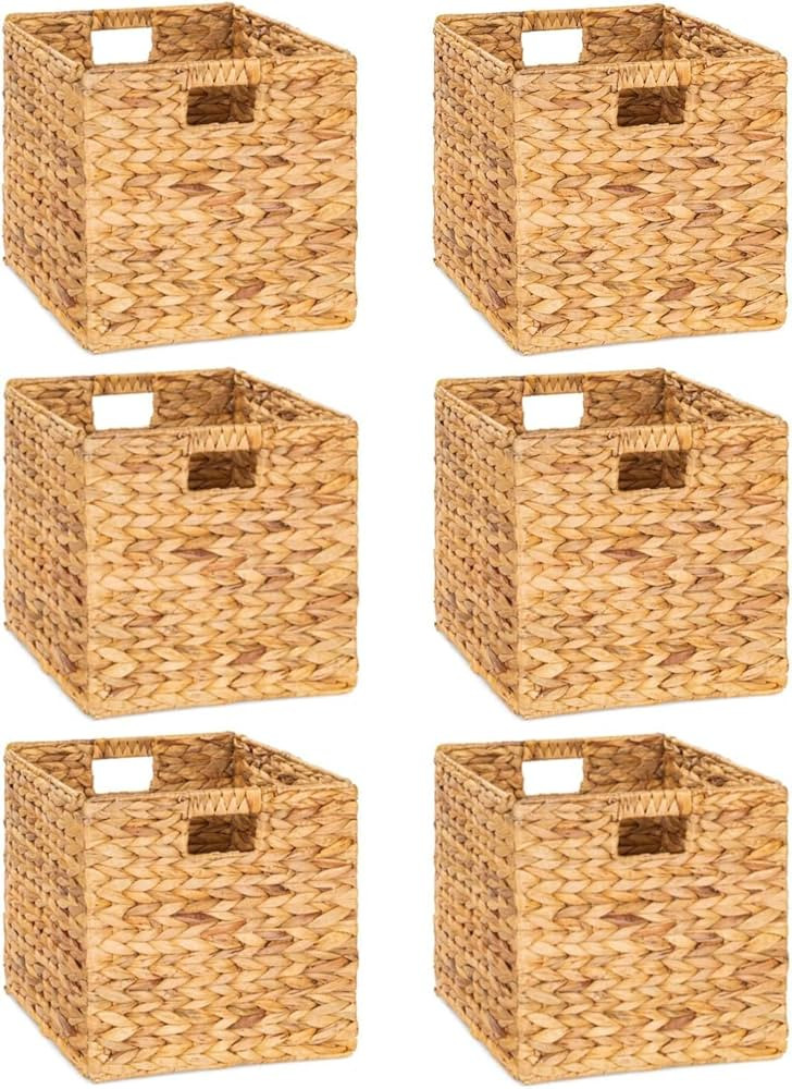 10.5 x 10.5in Wicker Storage Baskets for Shelves, Water Hyacinth Storage Baskets, Woven Baskets f... | Amazon (US)