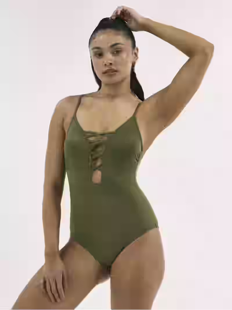No Boundaries Ribbed Lace Up One-Piece Swimsuit, Women's | Walmart (US)
