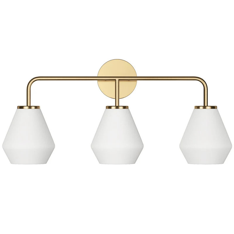 Brushed Brass 3-Light Bathroom Vanity Light Fixture with Milk White Gl | Overstock