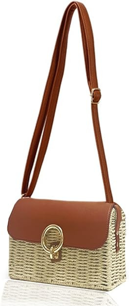 Straw Handbags for Women Vintage Purse Summer Beach Vacation Rattan Woven Travel Purse | Amazon (US)