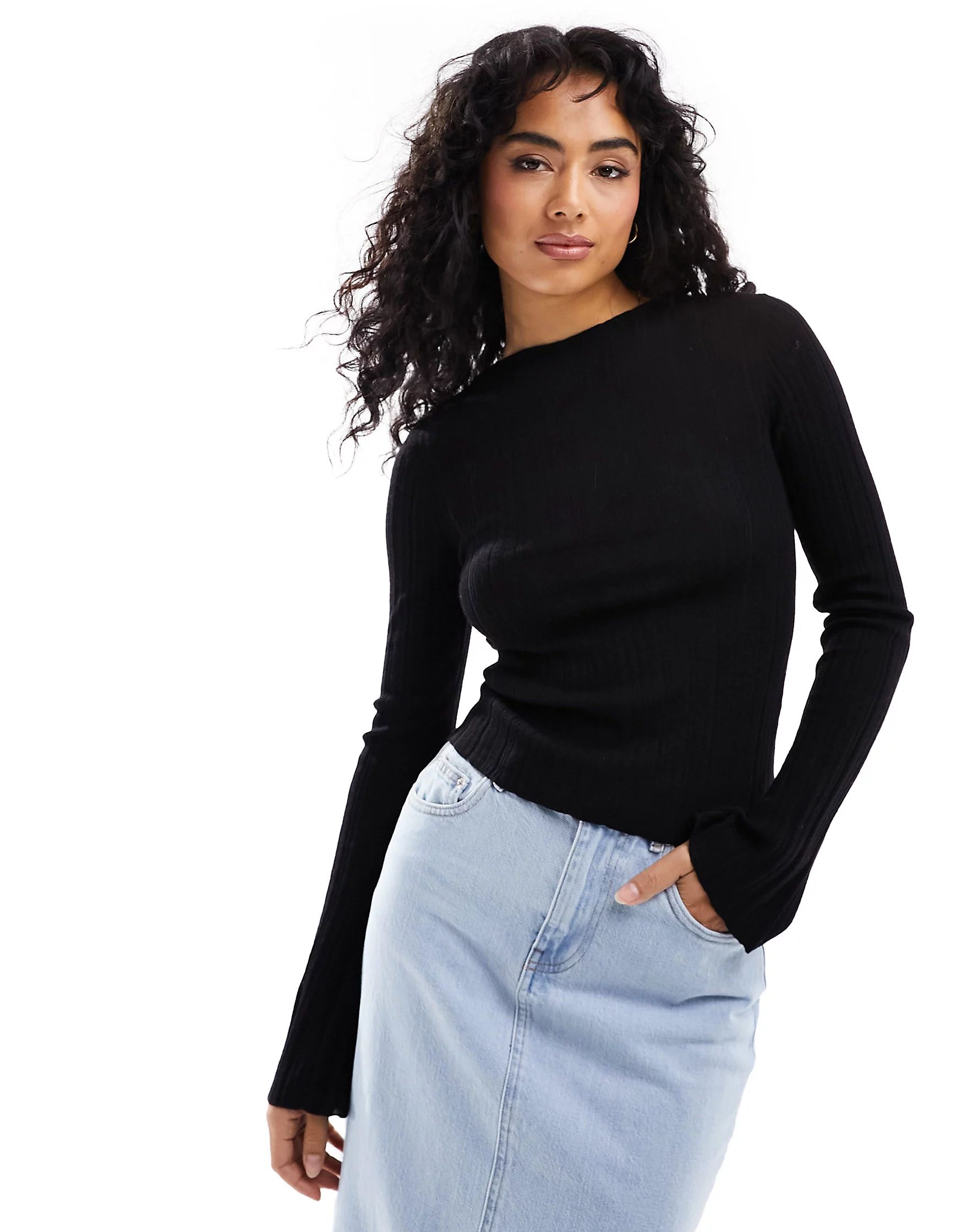 & Other Stories merino wool  knitted variegated  rib top with boat neck in  black  | ASOS | ASOS (Global)