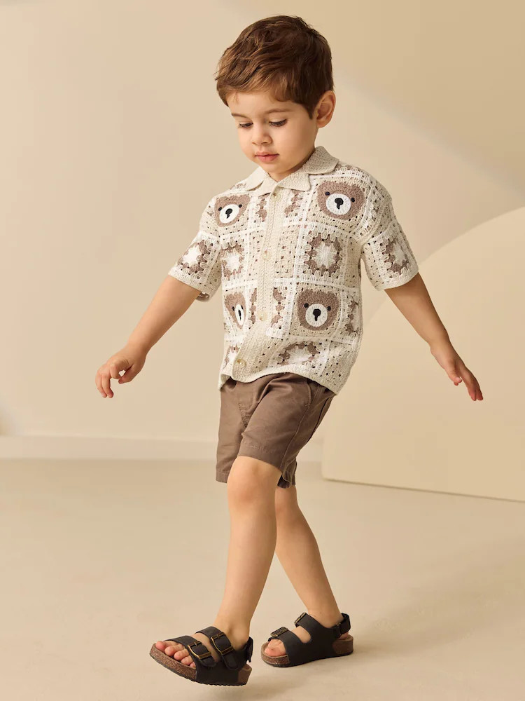 Neutral Bear Crochet Knitted Short Sleeve Shirt (12mths-10yrs) | Next EU