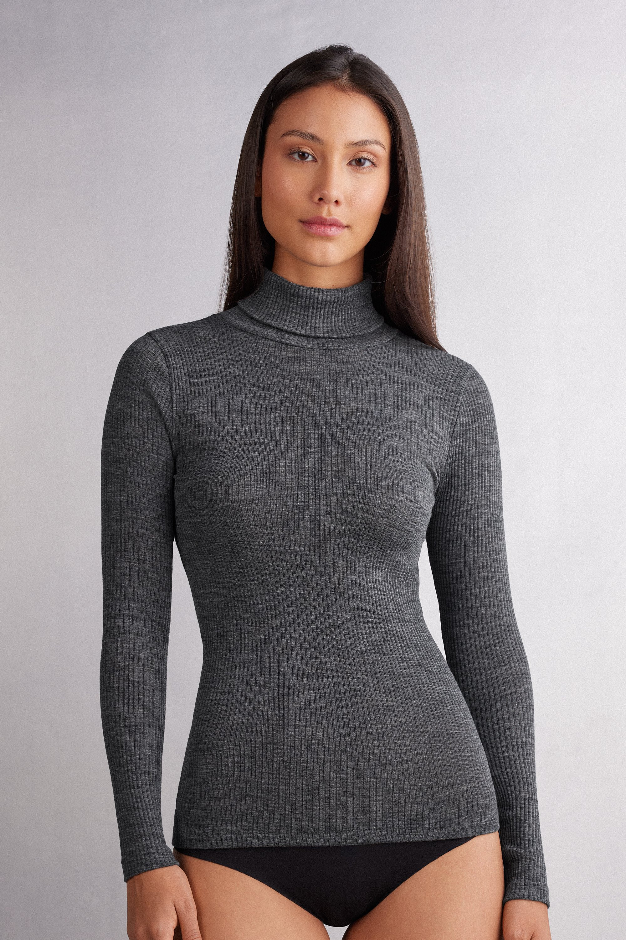 Long-sleeve High-Neck Tubular Top in Wool and Silk - Intimissimi | Intimissimi (US)